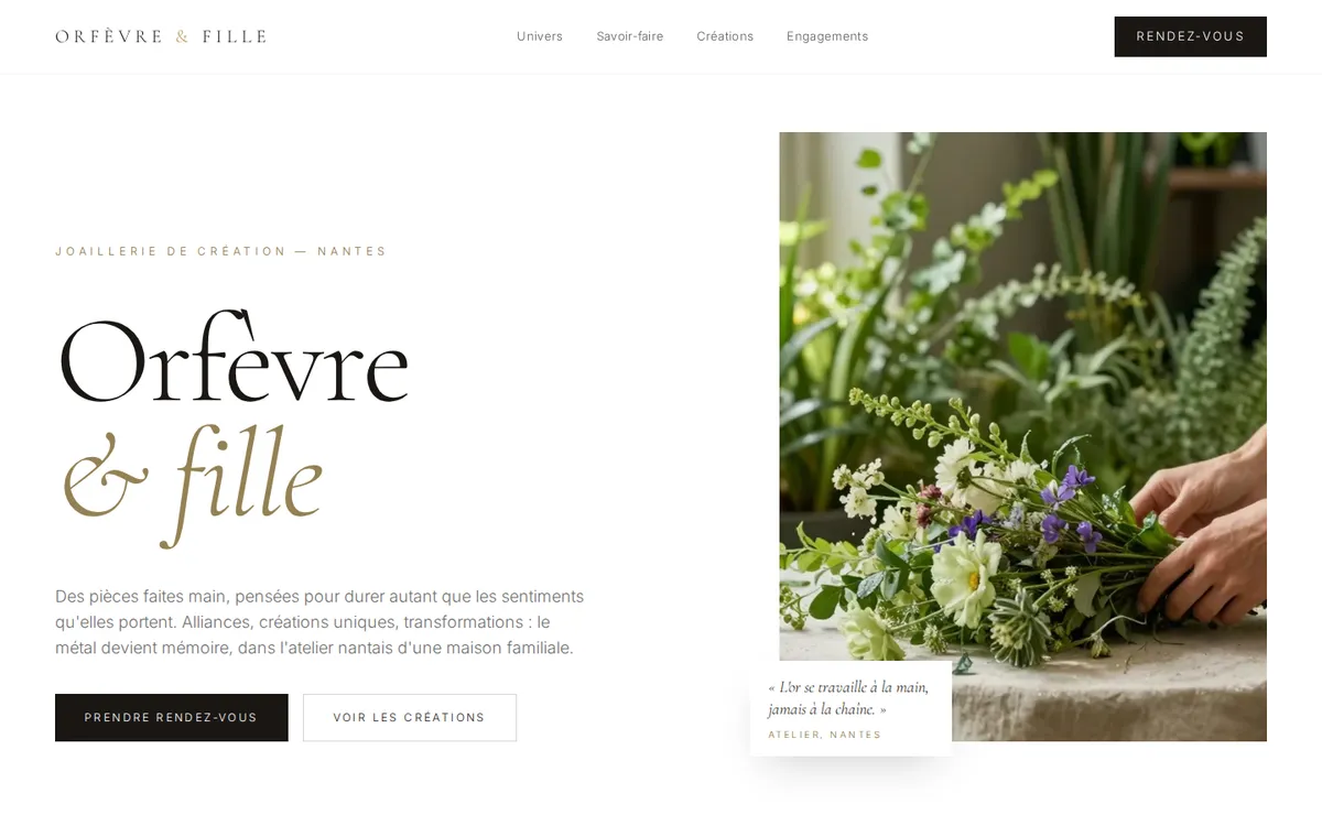 Aperçu du site ORFÈVRE & FILLE — Minimal premium clair