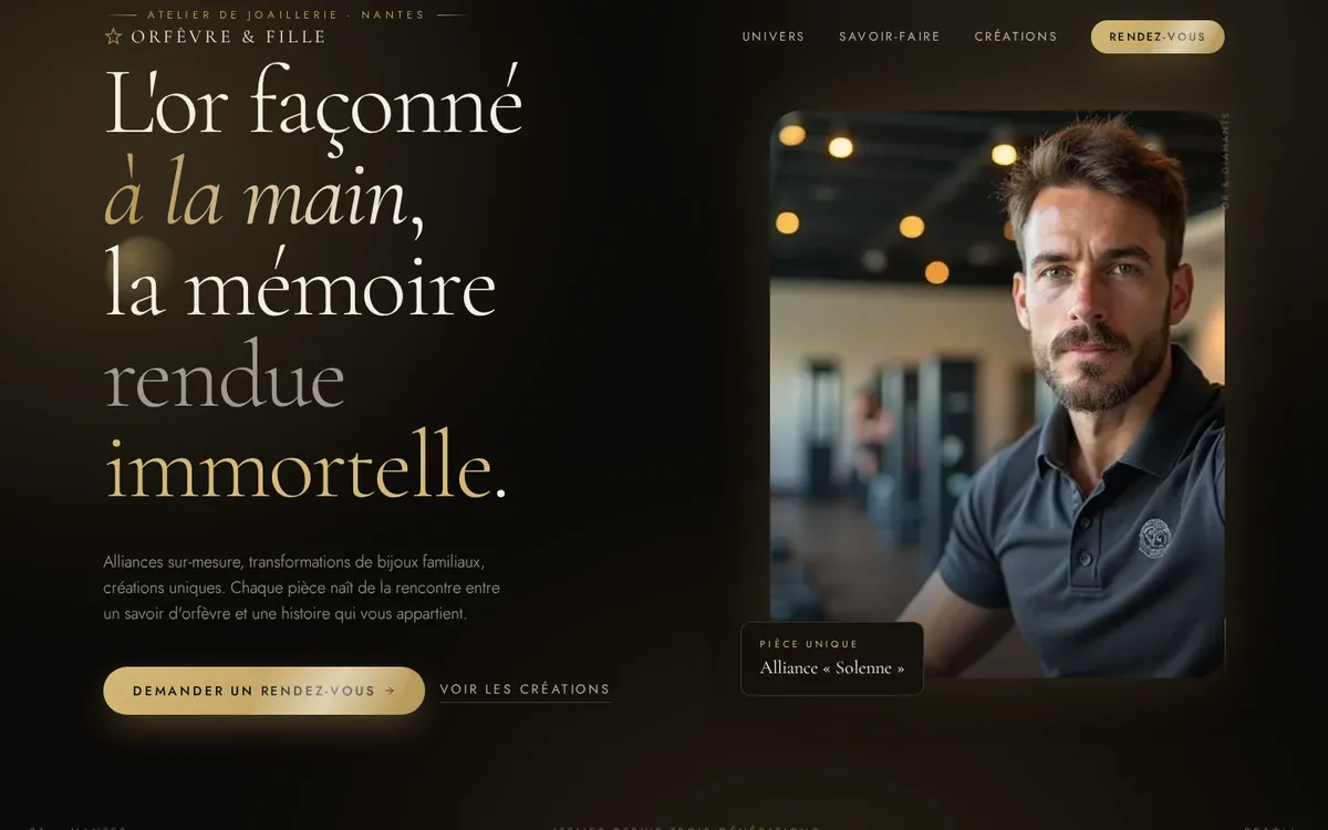 Aperçu du site ORFÈVRE & FILLE — Golden luxe sombre